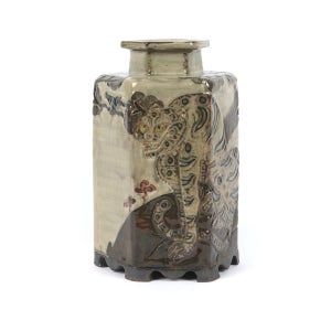 고분청 긴 육각 까치 호랑이 1-2중