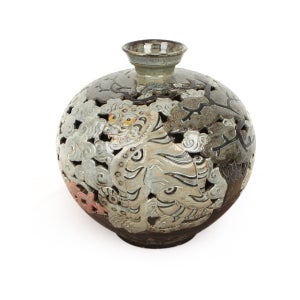 고분청 이중투각 까치와호랑이 행꼬 대