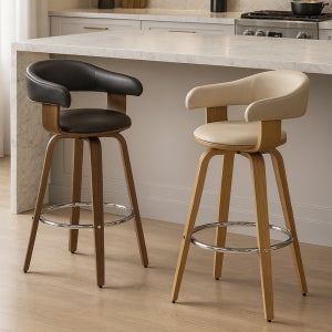 채플린 원목 가죽 높은 아일랜드 회전 홈 바 의자 체어