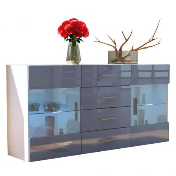 White High Gloss Modern Sideboard Cupboard Unit Contemporary "Bari V2" 