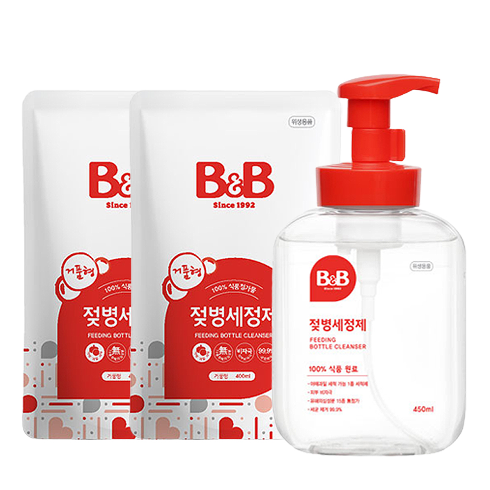 비앤비 아기 젖병세제 거품형용기 450ml+400mlx2리필 젖병세정제 신생아 주방세제