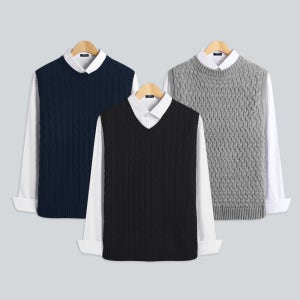 남녀공용 니트조끼 꽈베기 철조망 라운드넥 브이넥 교복 조끼 블랙
