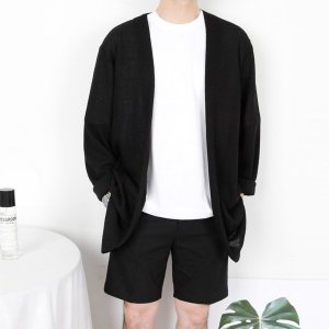 린넨 남자 여름가디건 남자 오버핏 가디건 얇은 유카타 블랙 코디