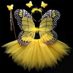럭셔리 천사 머리띠 날개봉 날개 치마 세트(옐로우)