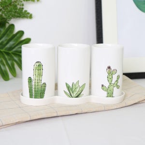 보태니컬라인 선인장 도자기 물빠짐 수저통 3구 플랑트 수저꽃이