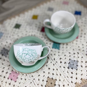 민트 모란 핸드페인팅 1인 찻잔 세트 1인용 믹스커피잔