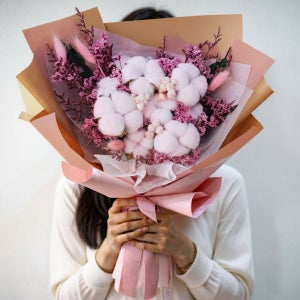 드라이플라워 핑크목화 블루목화꽃다발 프리저브드 졸업식꽃다발