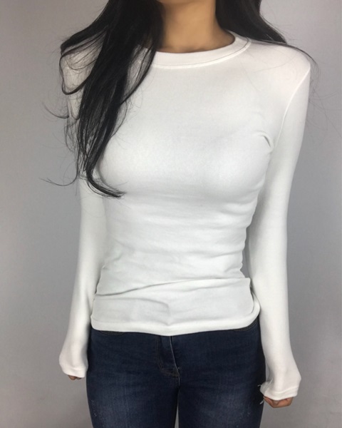 겨울 베이직 라운드 <b>슬림</b> 기모 긴팔 <b>티</b> 4color