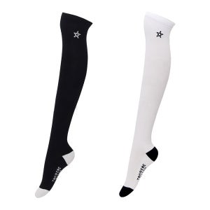 STAR 여성 오버 니삭스 골프 양말 스포츠 등산 라이딩 타이즈 화이트 블랙
