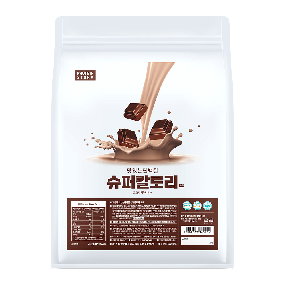 프로틴스토리 슈퍼칼로리 초코 4kg 체중증가 살찌는 벌크업 <b>탄수화물</b> 게이너 보충제