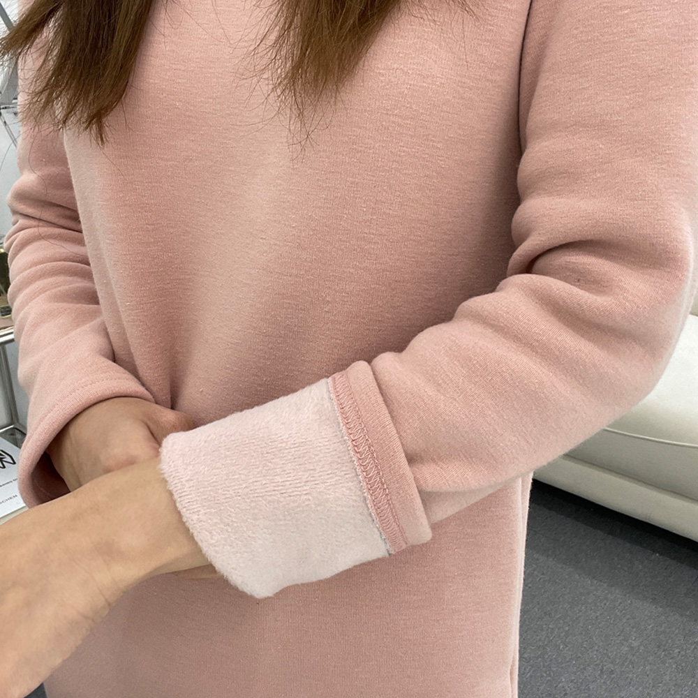 밍크 융기모 롱 <b>티셔츠</b> <b>슬림</b>핏 라운드넥 신축성 겨울