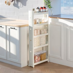 창신리빙 NEW 슬림 틈새선반13cm 5단 이동식트롤리