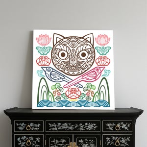 작호도 까치와호랑이 캐릭터 캔버스액자 새해그림 이사선물 굿즈 스타일