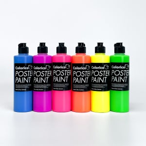 Colorico 포스터페인트 250ml 형광색 6색 세트 / 뉴질랜드 스쿨페인트 그림 공예 학교 미술수업 수성 템페라 POP 대용량 파스 FAS 물감 / 블랙라이트 UV 형광물감