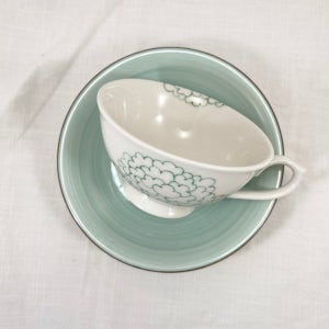 민트 모란 핸드페인팅 홍차잔 찻잔 세트