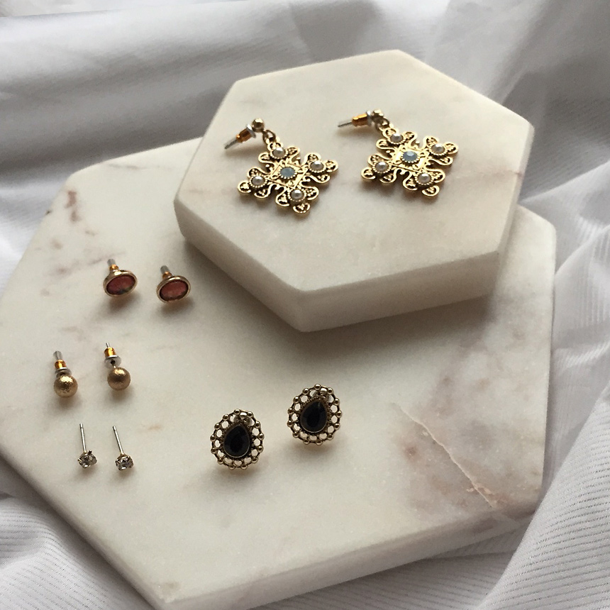 Black Velvet Mini Earrings Set Bold Modern Cubic D