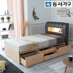 동서가구 라임 슈퍼싱글침대 LED 가죽헤드 신혼 수납침대 + 양면 매트 DF637074
