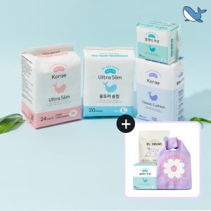 춤추는고래 대용량 걱정없는 생리대 중형 대형 오버나이트 날개형 롱 팬티라이너 세트