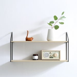 스트리얼 벽걸이 벽선반 1단 거실 펜트리 다용도 멀티 수납선반 나무 철제