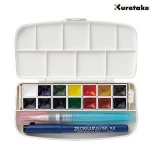 쿠레타케 물감 안채탐미 휴대용(14색세트) 그림그리기 드로잉 수채화 고체물감