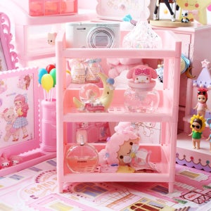 핑크 플라스틱 3단 미니 선반 인형 피규어 진열대