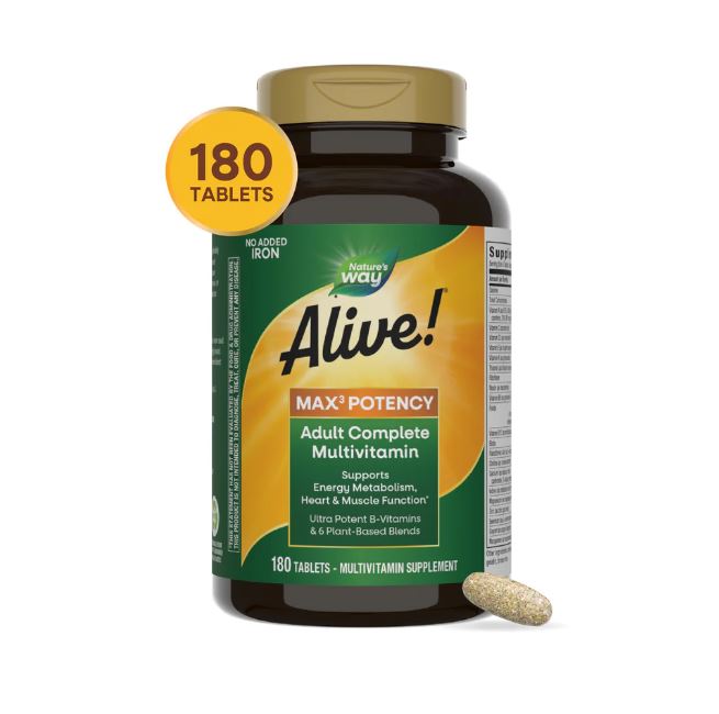 네이쳐스웨이 <b>얼라이브 맥스3</b> <b>맥스</b><b>포텐시</b> 멀티비타민 철분무첨가 180정 Alive <b>Max</b> Potency <b>No Iron</b> Added 180 tablets