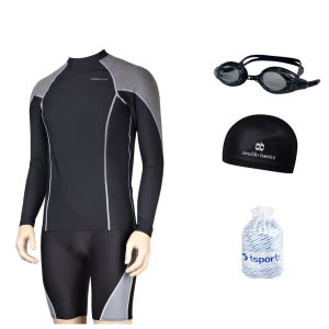 TS스포츠 남성수영복 5부반바지 긴팔래쉬가드 실내 강습용 생존수영 고급세트 4612+138