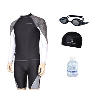 TS스포츠 남성수영복 5부반바지 긴팔래쉬가드 실내 강습용 생존수영 고급세트 4624+138