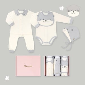 메르베 사계절 신생아 바디수트 내복 모자 백일선물 세트 50일 100일 6개월 아기옷 (슈트+내의+보넷)