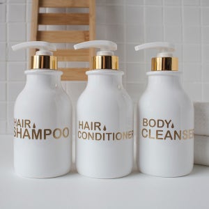 홈스토킹 고르드 화이트 골드 500ml 볼드폰트 샴푸통 호텔 욕실 디스펜서