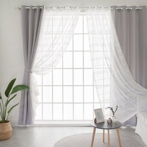 까르데코 린넨룩모카+쉬어라인 긴창 암막커튼 4장세트