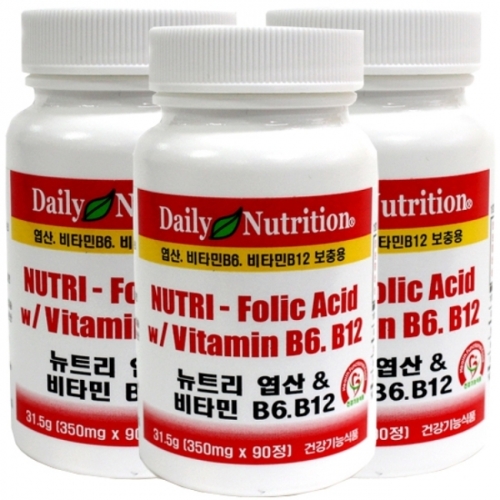(90X3병) 뉴트리 <b>비타민</b>B 엽산 B9 <b>비타민B6</b> B12 영양제