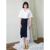 f cocoromiz 에프코코로미즈 unbalance color p button skirt