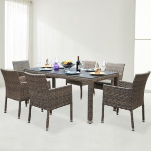 스웨번 6인 다이닝세트 야외테이블세트 알루미늄 라탄 의자 테이블
