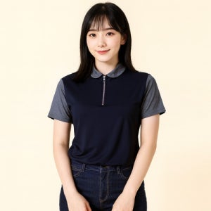 유니렉스 스판덱스 여성 반집업 배색 등산티셔츠 회사 기업체 사내근무복 작업복 SH79