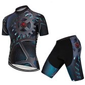 Hot Rides Mens Quick Dry Cycling Jersey And 3D Gel Padded Shorts Set Gears Printed XX-Large