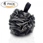 GoWorth 4 Packs Large Bath Loofahs-Eco-friendly Carbonized Bamboo Shower Sponge Mesh Pouf Loofa