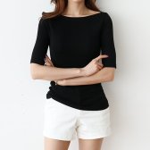 골 지 입술넥 5부 반팔 티셔츠