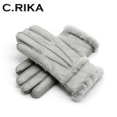 winter woolen gloves women real sheepskin fur warm elegant ladies full finger genuine