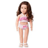 MeiMei 18 inch Girl Doll with Brown Hair Brown Eyes Full Vinyl Swimsuit Toy Gift Box for Kids A