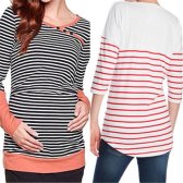 공동 줄무늬 탑 New2018 여성 소매 간호사 긴 라인 셔츠 수유 Vneck 임신