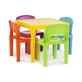 Tot Tutors Kids Plastic Table and 4 Chairs Set Vibrant Colors