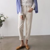 여자 9부 일자바지 보이핏 세미 배기 면 팬츠 크림