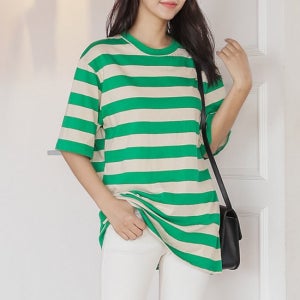 미씨엘라 그린데이 스트라이프 루즈핏 티