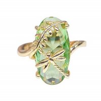 FEDULK Womens Light Luxury Rings Dragonfly Ring Natural Transparent Peridot Gemstone Wedding Pr