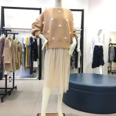 나이스크랍 허리밴딩 진주 포인트 샤 플리츠 스커트 A192EWS403