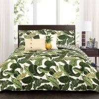 러쉬데코 트로피컬 파라다이스 퀼트 이불 4종 세트  Green  Queen  Quilt + Pillow Shams 2개입 + Unique Decoration Pillows 2개입