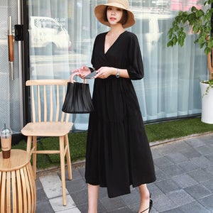 [여름트렌드🖤] 7부셔링플레어랩원피스(17차 재입고)