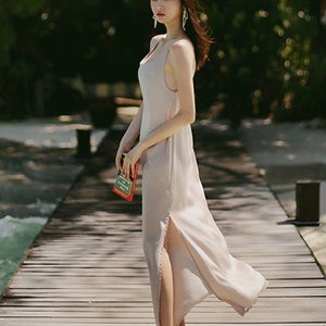 7일간의휴가,떨어지는 물방울 베이지 원피스