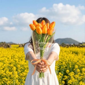 당일출고🧡망고튤립 레터링 꽃다발🧡원하는 문구로 제작 남자친구선물, 꽃도좋고 너도좋고